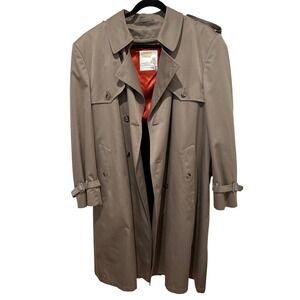 London Towne Men's Classic Trench Coat Taupe Double Breasted Lined Size‎ 46 Reg